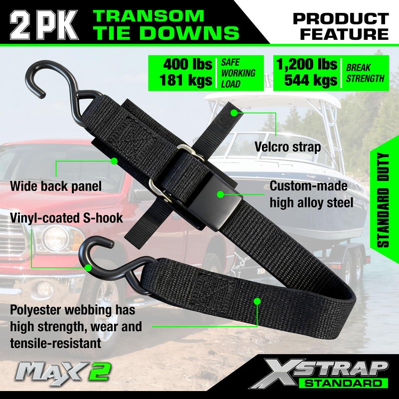 XSTRAP STANDARD Marine Boat Trailer 2" x 4' Trailer Transom Tie-Down Straps, 2PK - Image 4